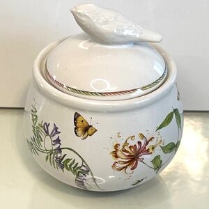 Marjolein Bastin Wildflower Meadow Sugar Dish Ceramic Bowl w Bird Handle Flowers
